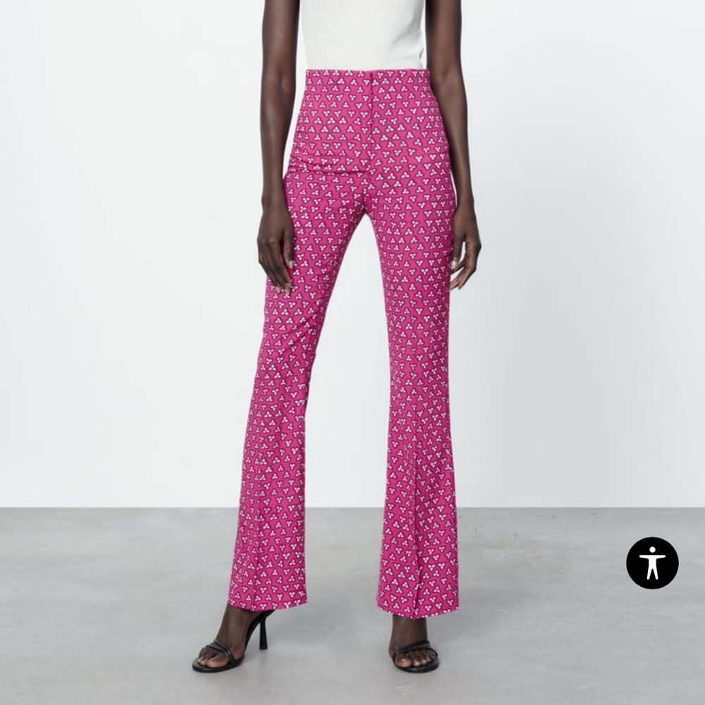 Zara Pink Flared Print Pants, size small